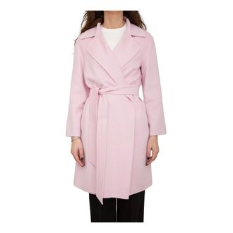 Max Mara Belted Coats, female, Pink, Size: S Stylish Wool Coat for Women