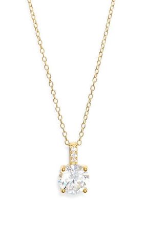 Nordstrom Round Cubic Zirconia Pendant Necklace in Clear- 14K Gold Plated at Nordstrom
