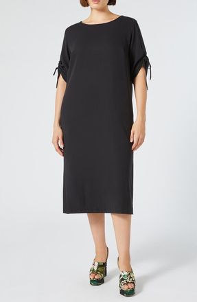 Marina Rinaldi Geode Ruched Sleeve Cotton Dress in Black at Nordstrom, Size 16W