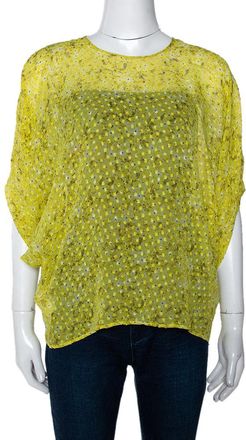 Giambattista Valli Giambatista Valli Yellow Textured Floral Print Silk Blouse XS