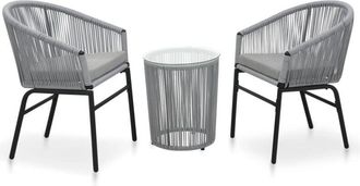 vidaXL Set Mesa Y Sillas De Jard&iacute;n 3 Pzas Y Cojines Rat&aacute;n Pe Gris Vidaxl