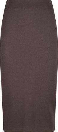 Elisabetta Franchi Sleek Brown Midi Skirt with High Waistband and Metallic Zipper