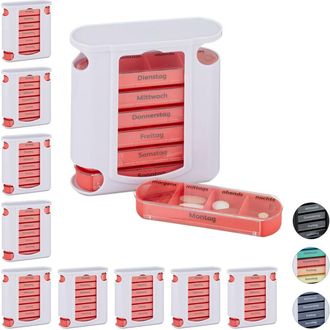 Relaxdays Relaxdays - Pack 10 Pastilleros Semanales 4 Tomas, Rótulos en Alemán, pp-abs, Rojo, 13 x 11,5 x 4,5 cm
