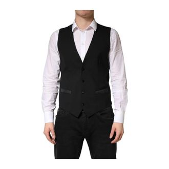 Dolce & Gabbana Suit Vests, male, Black, Size: M Wool Dress Formal Waistcoat Vest