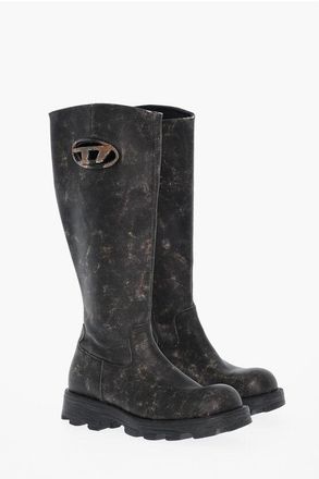 Diesel Acid-Wash Effect Leather Boots D-HAMMER with Chunky Sole 5cm size 36