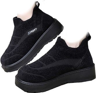 Generic Womens Slip-On Snow Boots, Round Toe Thermal Walking Ankle Boots with Plush Lining, Non-Slip Casual Walking Shoes for Winter (Black,6.5)