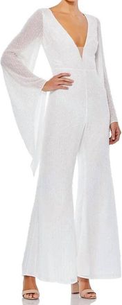Mac Duggal Formal Bell Sleeve Sequins Jumpsuit In White