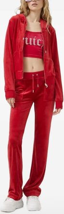 Juicy Couture Felpa con ricamo, cappuccio e zip - Rosso
