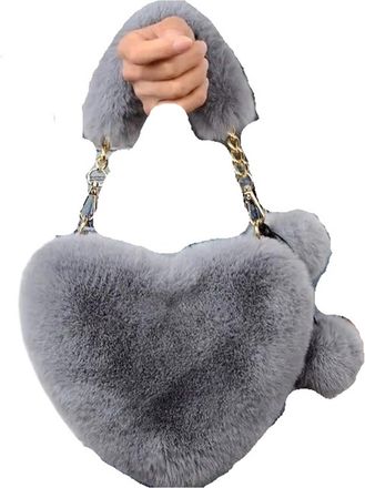 Generic Womens Plush Bags Plush Handbag Heart Shaped Shoulder Crossbody Bag Autumn Winter Versatile Coin Purse Soft(Grey)