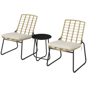 Urban Meuble Conjunto de balc&oacute;n 2 plazas rat&aacute;n beige y metal negro