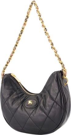 Burberry Womens Ll Horseshoe Chain Shoulder Bag - Burberry Leather Black Lambskin Shoulder-Hobo-Bags
