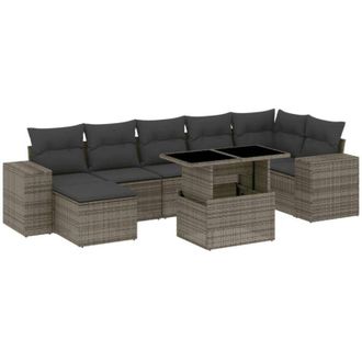 vidaXL Set De Sof&aacute;s De Jard&iacute;n Y Cojines 8 Piezas Rat&aacute;n Sint&eacute;tico Gris Vidaxl