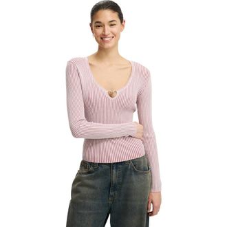 Cotton On Womens Two Tone Rib Keyhole Knit in Vintage Rose at Nordstrom, Size Xx-Small