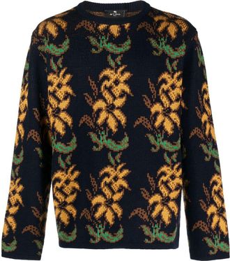 Etro floral intarsia-knit wool jumper - men - Virgin Wool - M - Blue