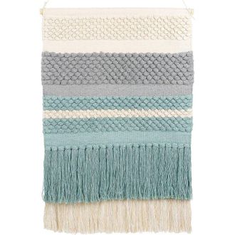 Beliani Decoraci&oacute;n De Pared De Algod&oacute;n Azul Gris Beige Claro 60 X 87 Cm A Mano Borlas Pariko