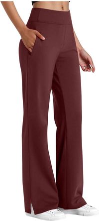 Generic Gym Yoga Trousers with Pockets Yoga Pants Women Fashion High Waist Wide Leg Sweatpants Baggy Plain Sports Lounge Trousers with Pockets Pants for Sprin