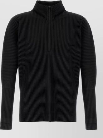 Homme Pliss&eacute; Issey Miyake high collar polyester sweatshirt ribbed texture