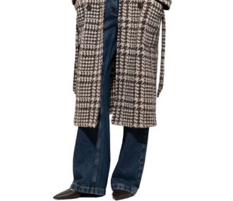 Luisa Cerano Glencheck Coat With Belt In Espresso Multi