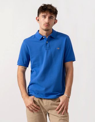 GANT Mens GANT Mens Regular Fit Short Sleeve Shield Logo Pique Polo - 417 Royal Blue - Size: 38