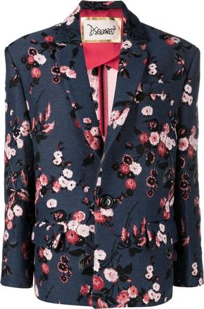 Dsquared2 floral-jacquard single-breasted blazer - women - Polyester/Cotton/Acrylic/Other fibres/Polyester - 38 - Blue