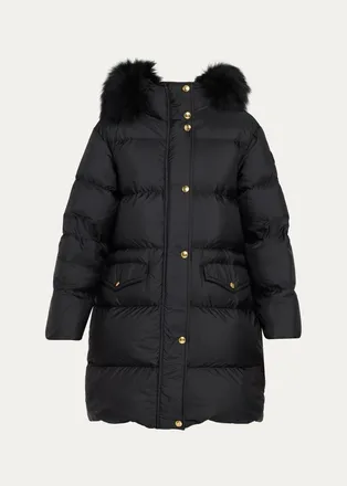 Moncler Aphroties Shearling Trimmed Hooded Long Down Parka