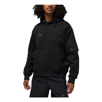 Nike Jordan Mens Air Jordan Solid Color Logo Printing Hooded Pullover Long Sleeves Black DQ8062-010