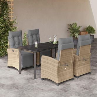 vidaXL Set Comedor De Jard&iacute;n 5 Pzas Con Cojines Rat&aacute;n Sint&eacute;tico Beige Vidaxl