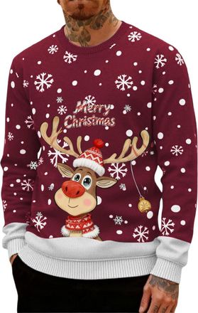 Generic Ugly Christmas Jumpers for Men Crew Neck with Long Sleeves, Warm Cosy Xmas Jumper Funny Christmas Sweater Men Novelty Graphic Reindeer Snowflakes Knit
