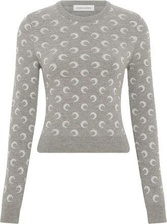 Marine Serre Moon Jacquard Knit Fitted Crewneck Sweater