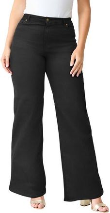 Roaman's Plus Size 24/7 Stretch Wide Leg Jean in Black Denim at Nordstrom, Size 22 Tall