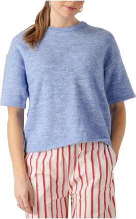 Selected Blauwe Gebreide O-hals Top - Dames - Ronde hals truien - Blauw - L - Truien & Vesten