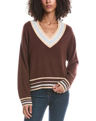 Brodie Stitchy Trim V-Neck Cashmere Sweater