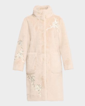 Kobi Halperin Peggy Crystal Applique Faux Fur Coat