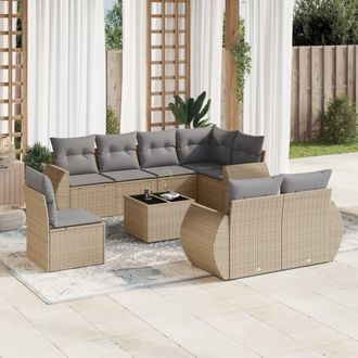 vidaXL Set De Sof&aacute;s De Jard&iacute;n 9 Pzas Con Cojines Rat&aacute;n Sint&eacute;tico Beige Vidaxl