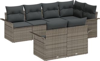 vidaXL Garden Sofa Set with Cushion 7 pcs Grey Poly Rattan vidaXL