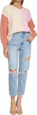 Dee Elly Multi Color Long Sleeve Knit Sweater In Terra Cotta