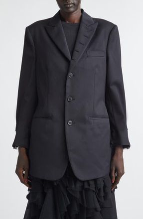 Comme Des Gar&ccedil;ons Single Breasted Wool Gabardine Blazer with Tulle Ruffles in Black X Black at Nordstrom, Size X-Small