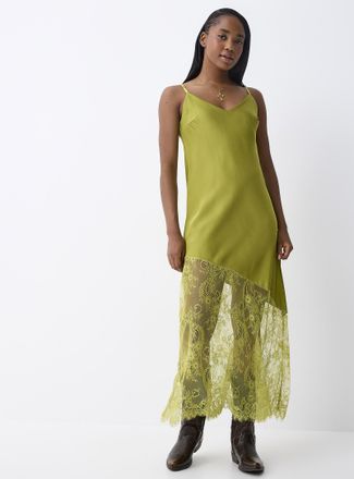 Twik Lace trim black slip dress