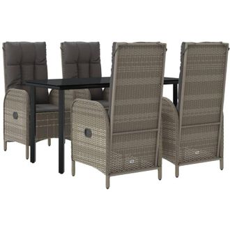 vidaXL Set Comedor Jard&iacute;n 5 Pzas Y Cojines Rat&aacute;n Sint&eacute;tico Negro Gris Vidaxl