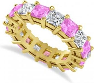 Allurez Princess Diamond & Pink Sapphire Wedding Band 14k Yellow Gold (7.17ct)