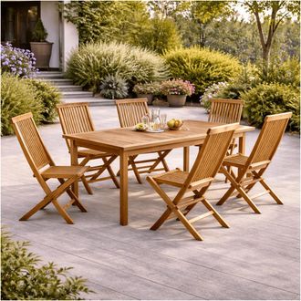 Wanda Collection Conjunto De Mesa De Jard&iacute;n De Teca Frida 200 Y 6 Sillas Audrey