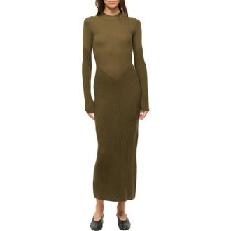 Staud Ramona Long Sleeve Wool Blend Sweater Dress in Sergeant Green at Nordstrom Rack, Size X-Large