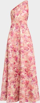 Aidan Mattox One-Shoulder Metallic Jacquard Gown