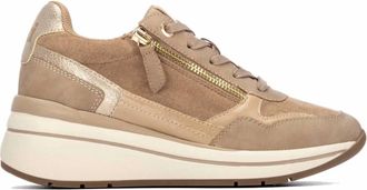 Xti Womens Suede Wedge Lace-Up Sneakers In Beige