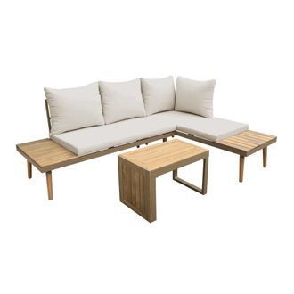 Sweeek Conjunto de jard&iacute;n en aluminio y en madera de acacia, 4 plazas, marr&oacute;n