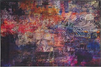 Beliani Alfombra Multicolor Tejido De Poli&eacute;ster Patr&oacute;n Abstracto Floral Fondo Revestido De Goma 160 X 230 Cm Mardin