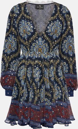 Etro Balloon-sleeve silk jacquard minidress