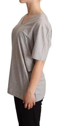 Dolce & Gabbana Womens Gray Solid Cotton V-Neck Top T-Shirt