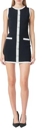 endless rose Colorblock Button Front Mini Sweater Dress in Black at Nordstrom Rack, Size X-Small