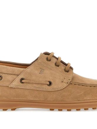 Tod's Suede Lace-Up Boat Shoe - Camel
